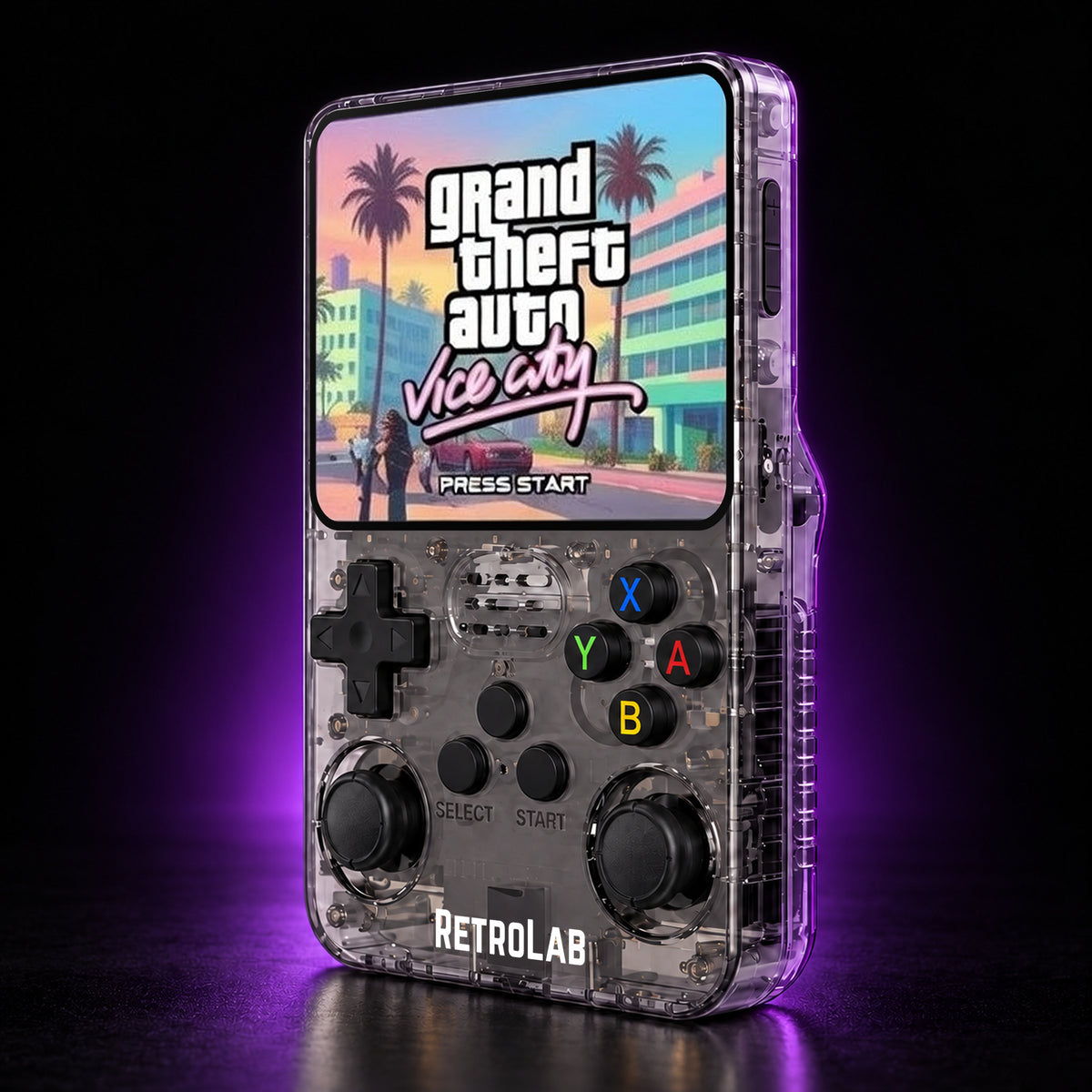 Black All-In-One RetroLab Console with GTA Vice City title screen and RetroLab chin logo