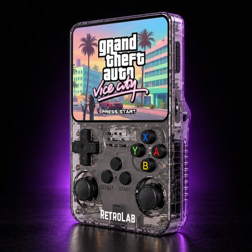 Black All-In-One RetroLab Console with GTA Vice City title screen and RetroLab chin logo