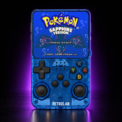 Dark Blue RetroLab console displaying Pokémon Sapphire