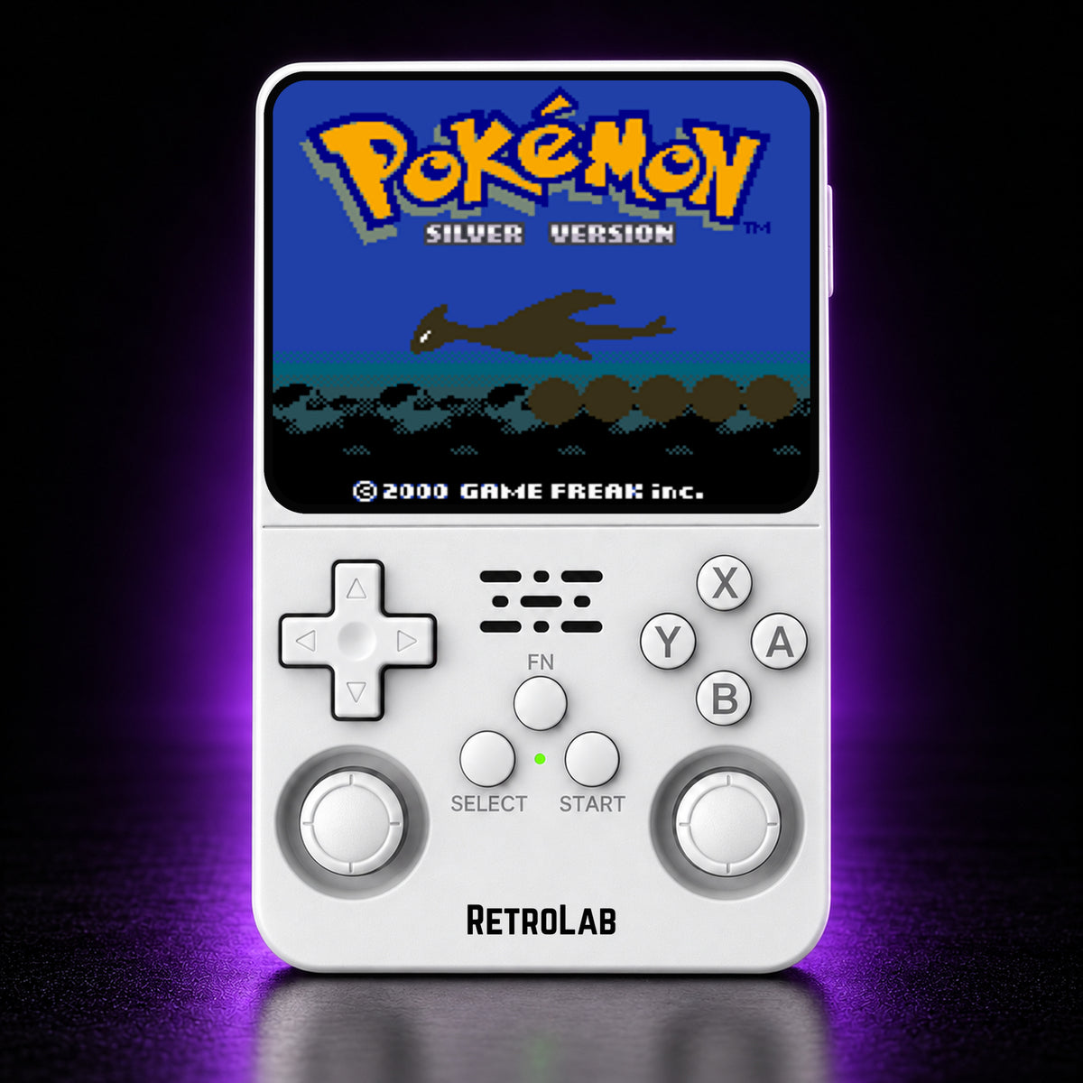 Full White RetroLab console displaying Pokémon Silver