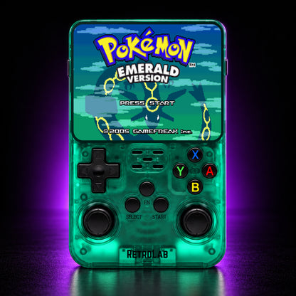 Green RetroLab console displaying Pokémon Emerald