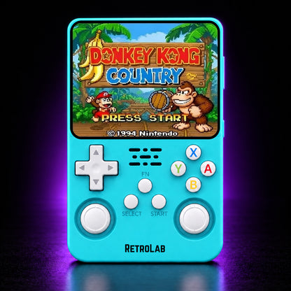 Solid Blue RetroLab console displaying Donkey Kong Country