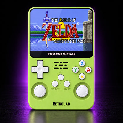 Solid Green RetroLab console displaying The Legend of Zelda: A Link to the Past