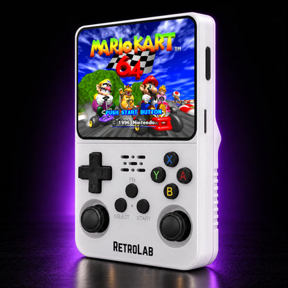 White RetroLab console displaying Mario Kart 64